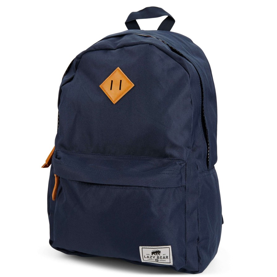 Bags * | Best Sale Lazy Bear Lewis | Navy Blue Polyester & Faux Leather Simple Backpack