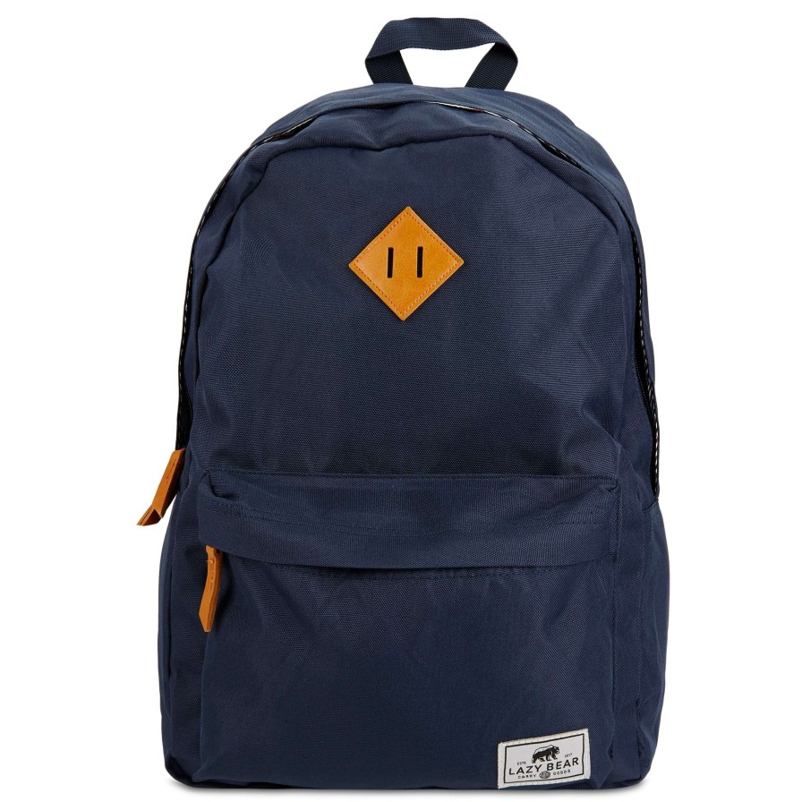 Bags * | Best Sale Lazy Bear Lewis | Navy Blue Polyester & Faux Leather Simple Backpack