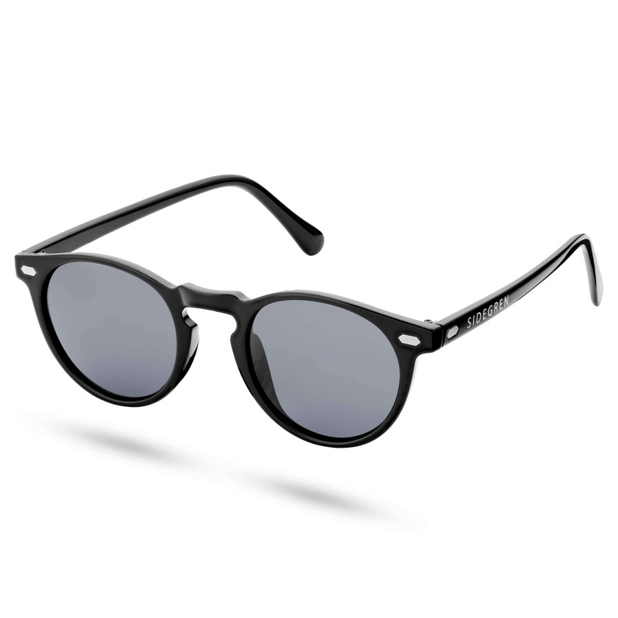 Sunglasses * | New Sidegren Black & Gunmetal Retro Round Polarised Sunglasses