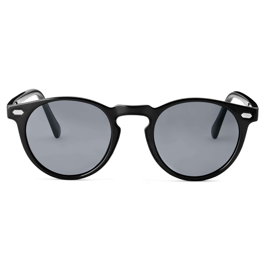 Sunglasses * | New Sidegren Black & Gunmetal Retro Round Polarised Sunglasses