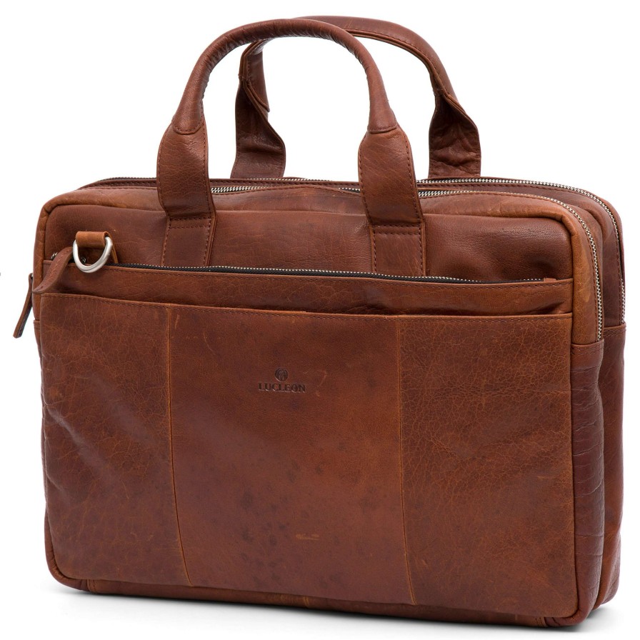 Bags * | Cheap Lucleon Montreal | Tan Leather Laptop Bag