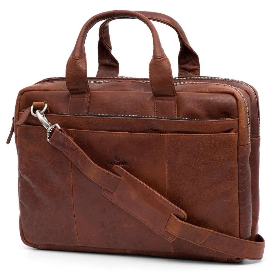 Bags * | Cheap Lucleon Montreal | Tan Leather Laptop Bag