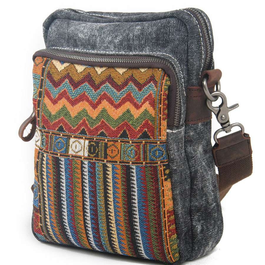 Messenger Bags * | Best Deal Convey Cool Gray & Multicolor Canvas Shoulder Bag