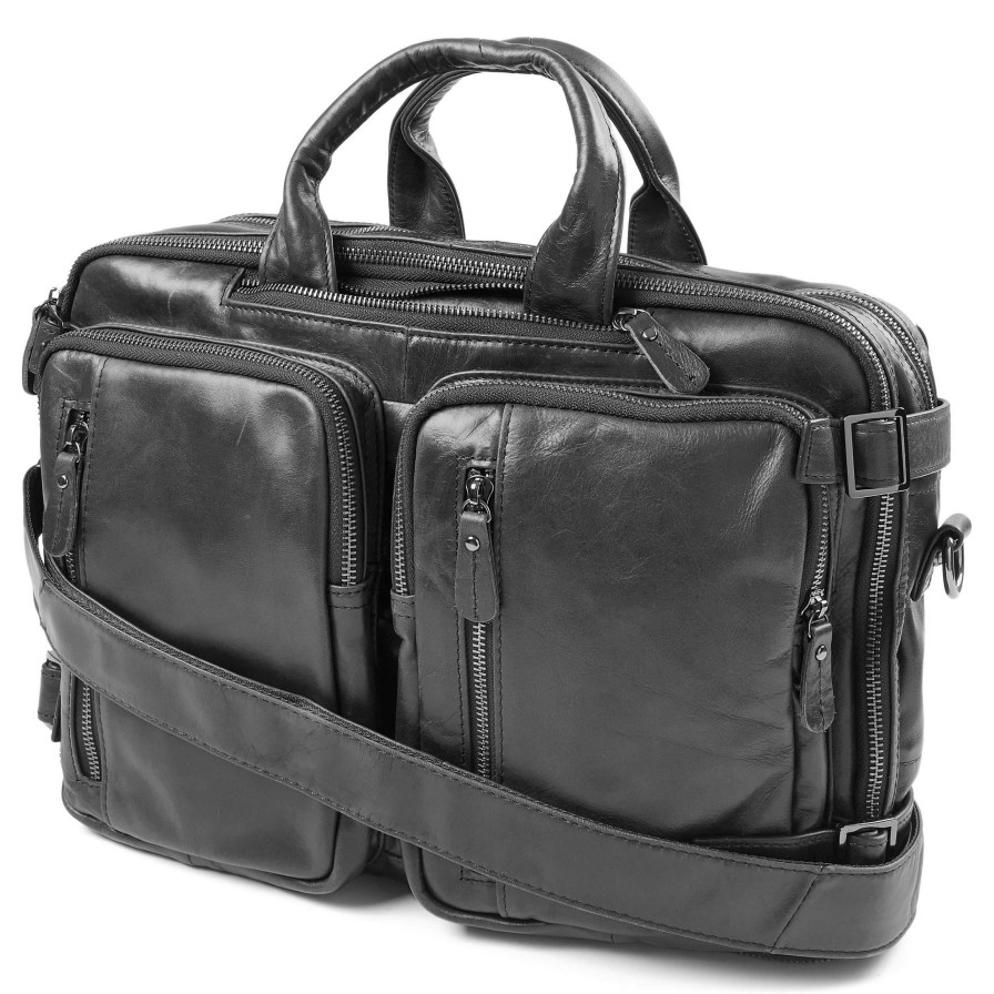 Bags * | Brand New Delton Bags 3 In 1 Black Leather Bag