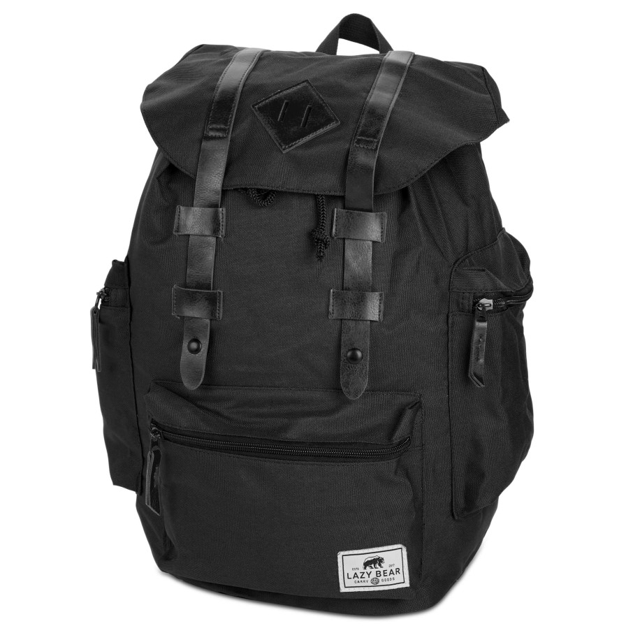 Bags * | Discount Lazy Bear Lewis | Black Polyester & Faux Leather Adventure Backpack