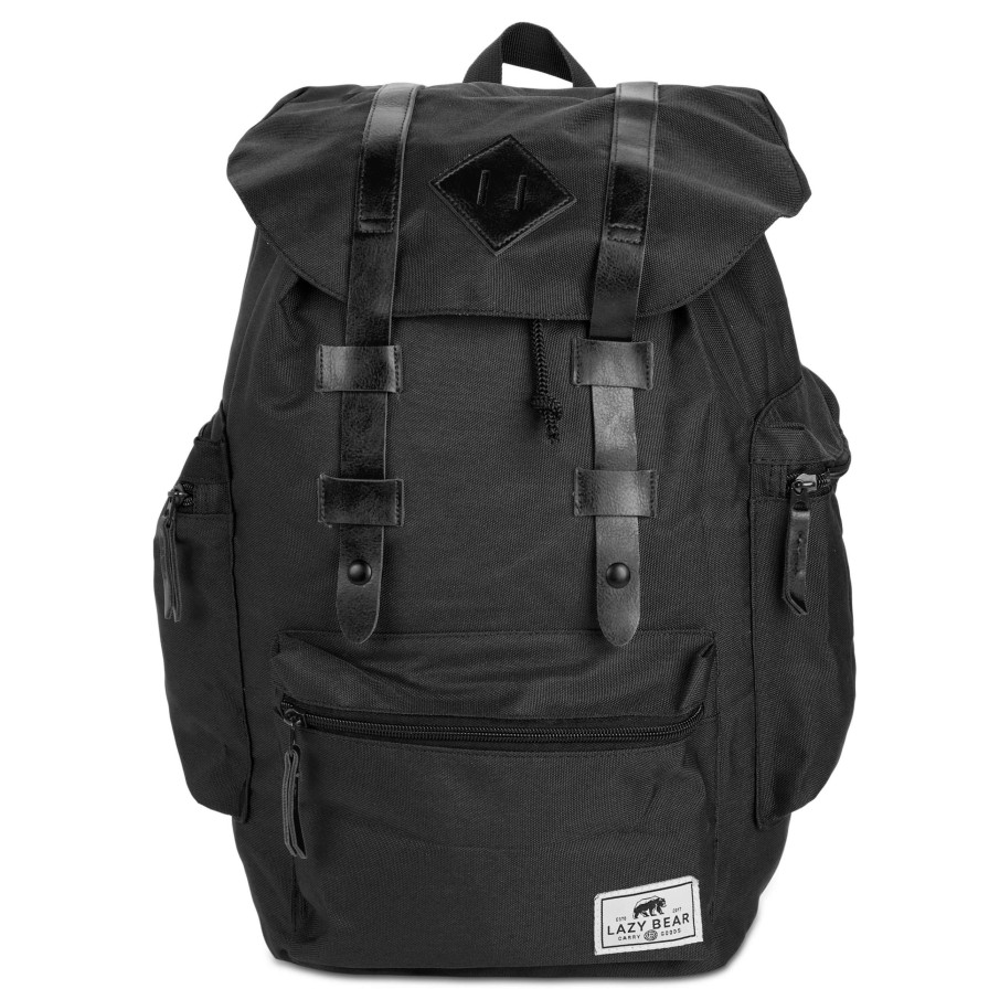 Bags * | Discount Lazy Bear Lewis | Black Polyester & Faux Leather Adventure Backpack