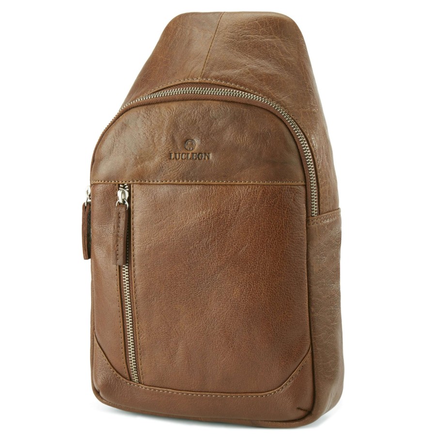 Bags * | Deals Lucleon California | Mini Tan Leather Sling Bag