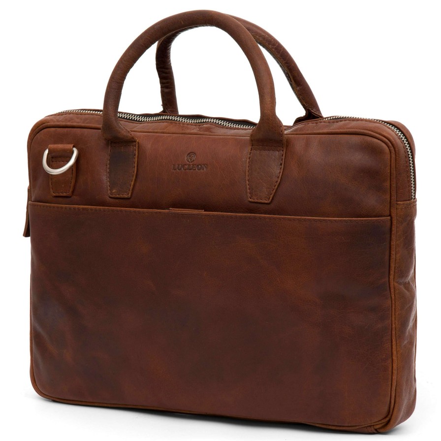 Bags * | Outlet Lucleon Montreal | Slim 13 Executive Tan Leather Bag