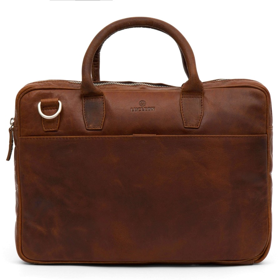 Bags * | Outlet Lucleon Montreal | Slim 13 Executive Tan Leather Bag