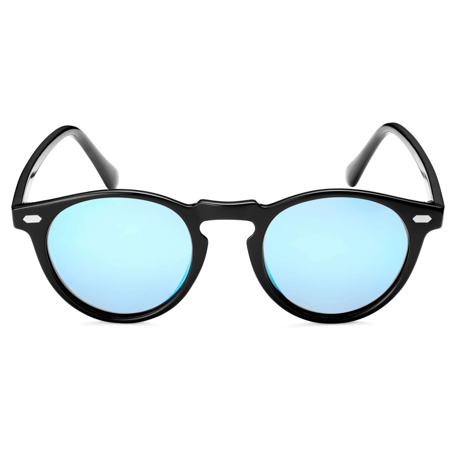 Sunglasses * | Promo Sidegren Retro Round Black & Baby Blue Polarised Sunglasses