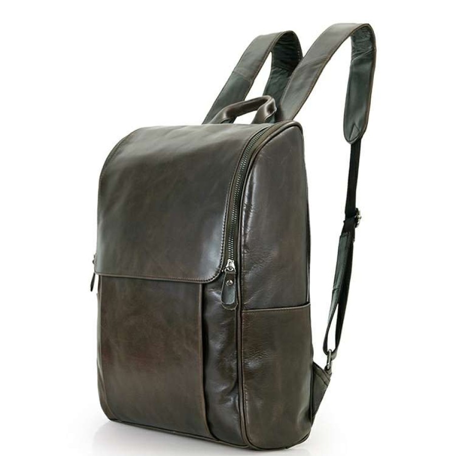 Bags * | Outlet Delton Bags Slim Charcoal Leather Backpack