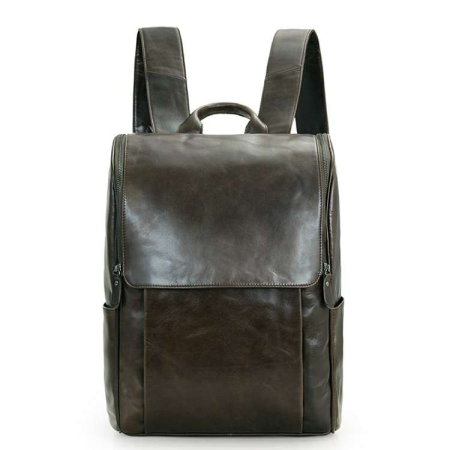 Bags * | Outlet Delton Bags Slim Charcoal Leather Backpack