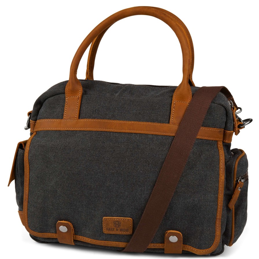 Messenger Bags * | Outlet Salt & Hide Tarpa | Graphite & Tan Canvas Laptop Bag