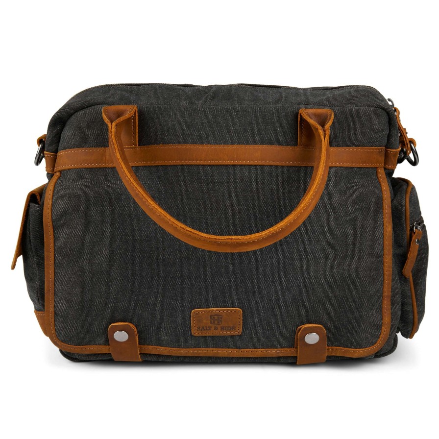 Messenger Bags * | Outlet Salt & Hide Tarpa | Graphite & Tan Canvas Laptop Bag