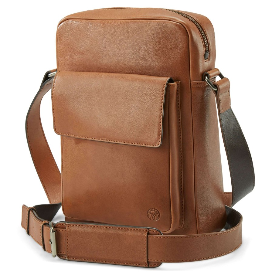 Bags * | Buy Lucleon Lincoln | Tan & Dark Brown Leather Crossbody Bag