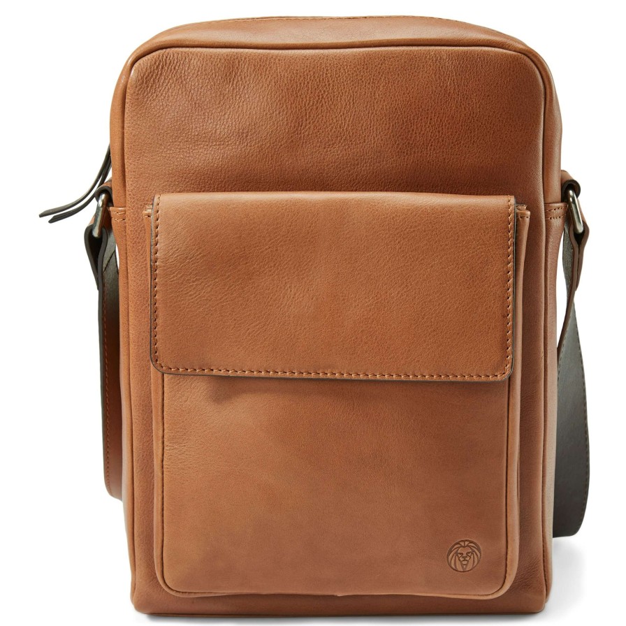 Bags * | Buy Lucleon Lincoln | Tan & Dark Brown Leather Crossbody Bag