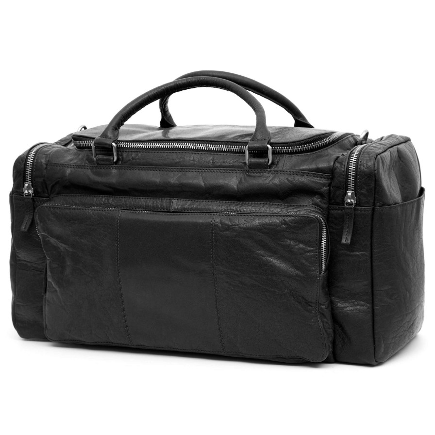 Bags * | Best Reviews Of Lucleon Montreal | Black Leather Travel Bag