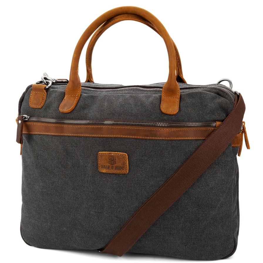 Messenger Bags * | Best Deal Salt & Hide Tarpa | Grey Canvas & Tan Leather Laptop Bag