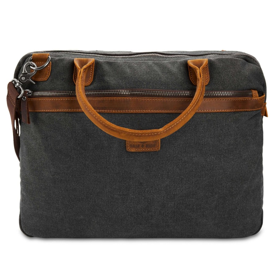 Messenger Bags * | Best Deal Salt & Hide Tarpa | Grey Canvas & Tan Leather Laptop Bag