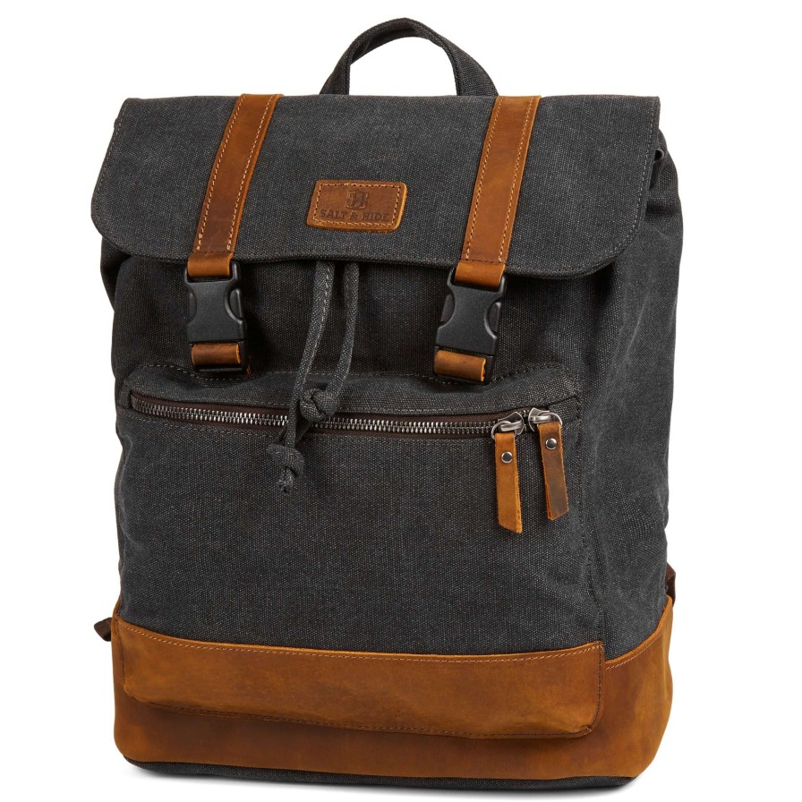 Bags * | Promo Salt & Hide Tarpa | Graphite Canvas & Tan Leather Backpack