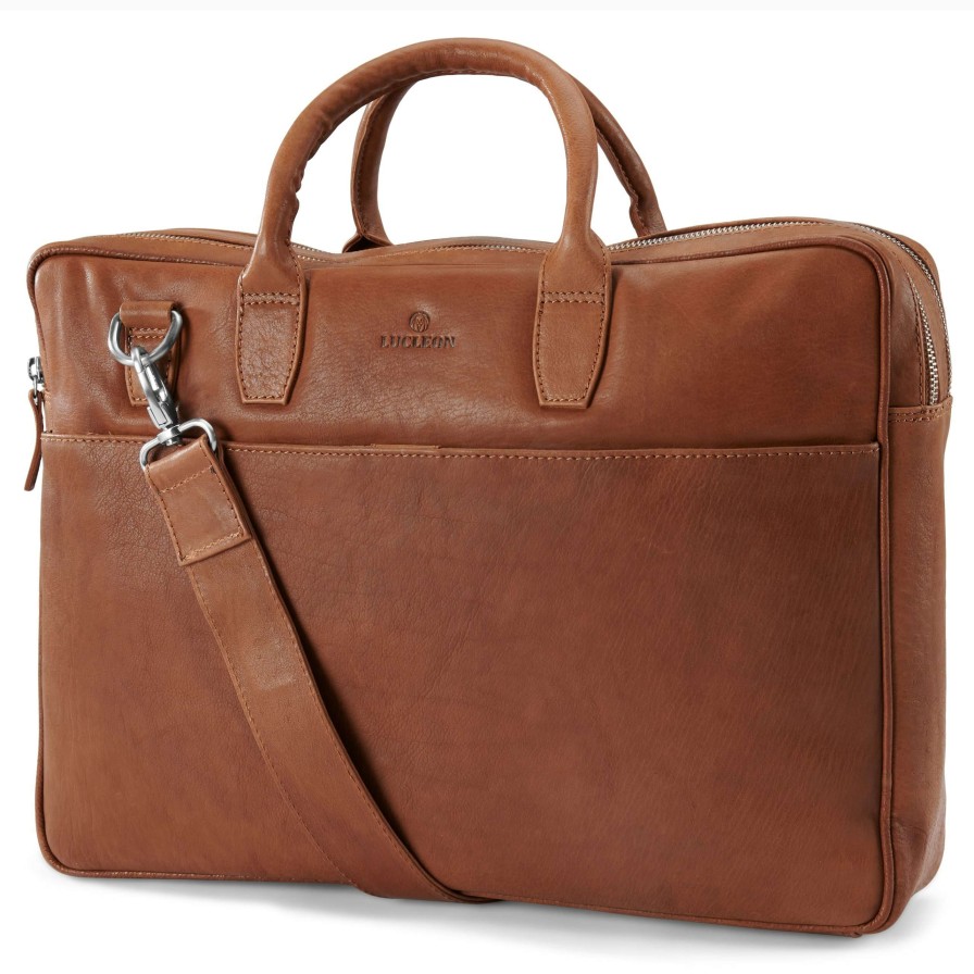 Bags * | Cheap Lucleon Cambodia | Executive Tan Double Zip Leather Bag