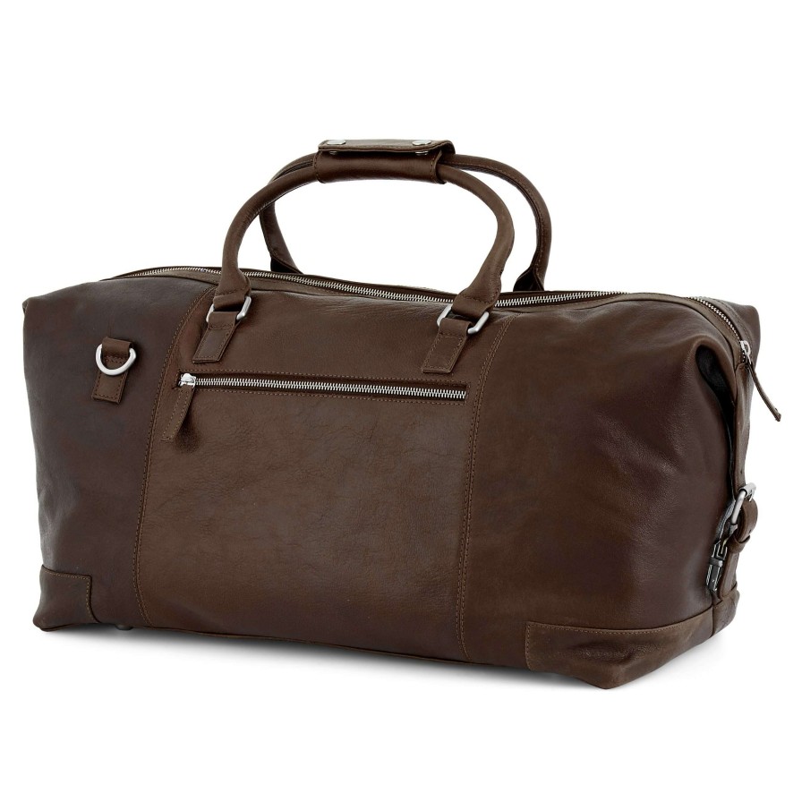 Bags * | New Lucleon California | Dark Brown Leather Weekend Bag