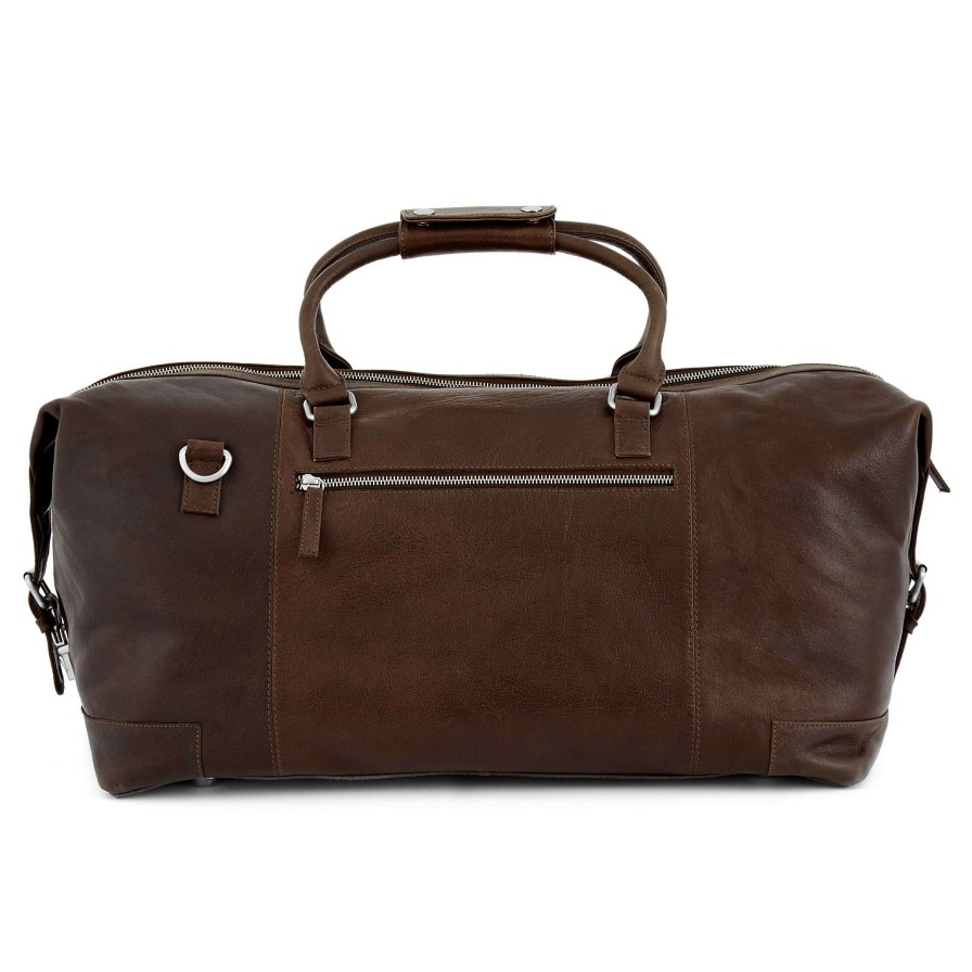 Bags * | New Lucleon California | Dark Brown Leather Weekend Bag