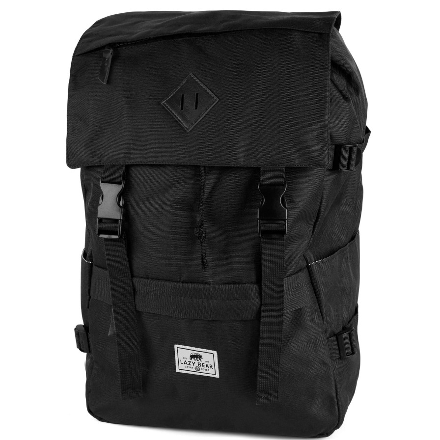 Bags * | Wholesale Lazy Bear Lewis | Large Black Polyester & Faux Leather Backpack