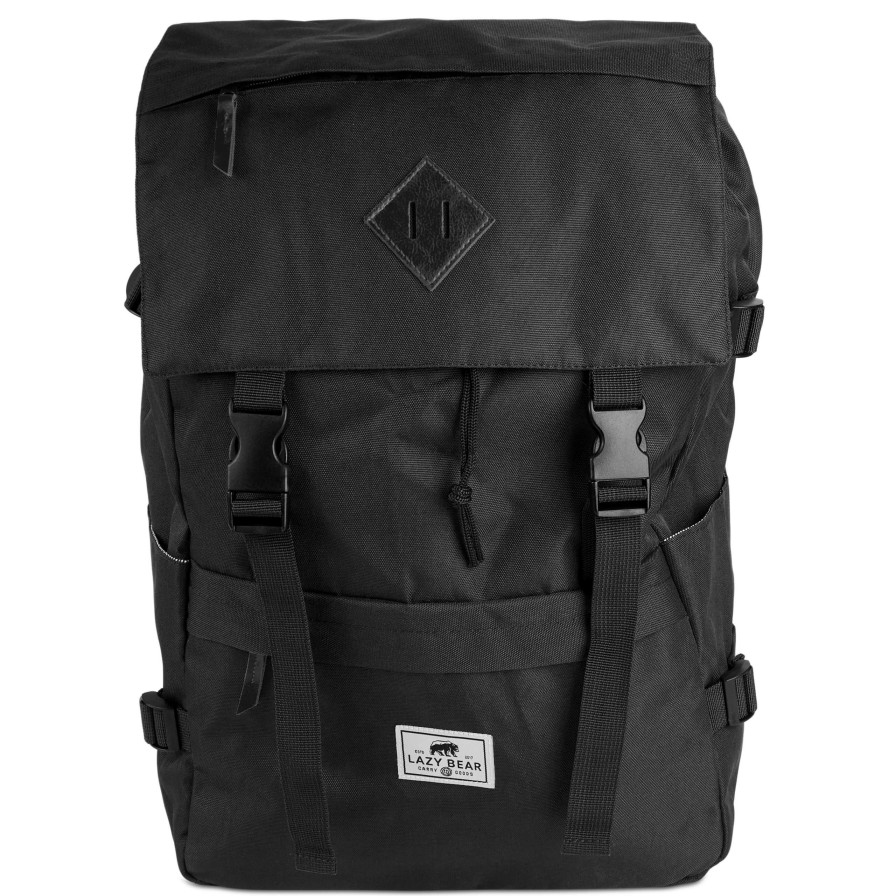 Bags * | Wholesale Lazy Bear Lewis | Large Black Polyester & Faux Leather Backpack