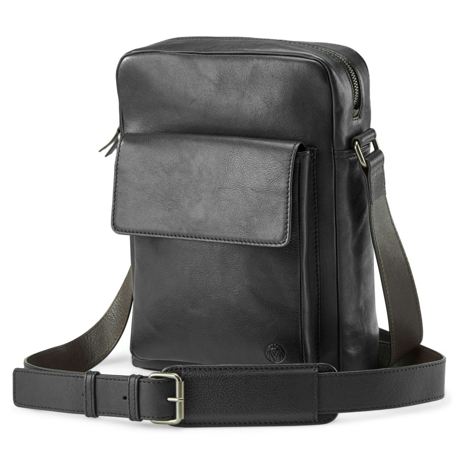 Bags * | Promo Lucleon Lincoln | Black & Dark Brown Leather Crossbody Bag