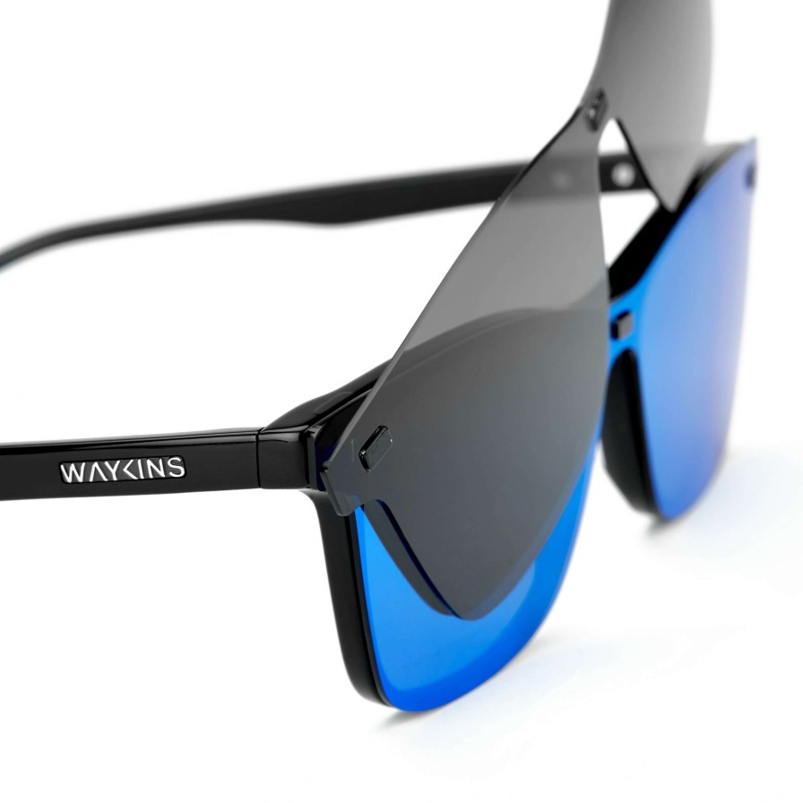 Sunglasses * | Outlet Waykins Black & Blue Magnetic Clip-On Sunglasses