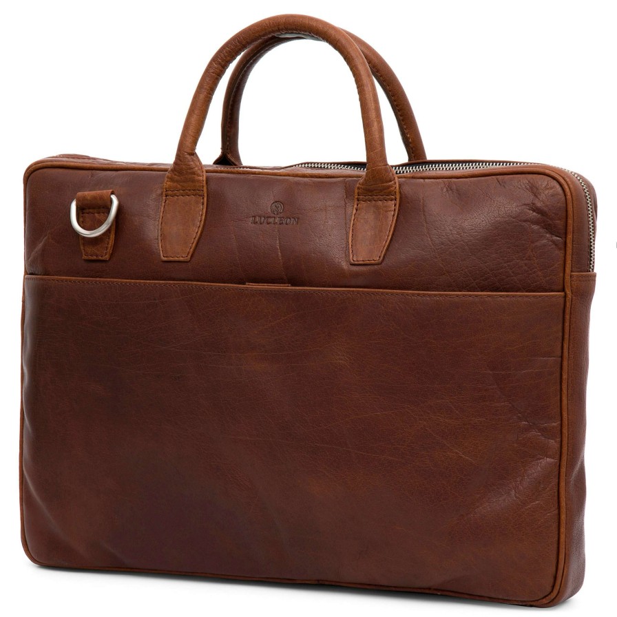 Bags * | Hot Sale Lucleon Montreal | Slim 15 Executive Tan Leather Bag