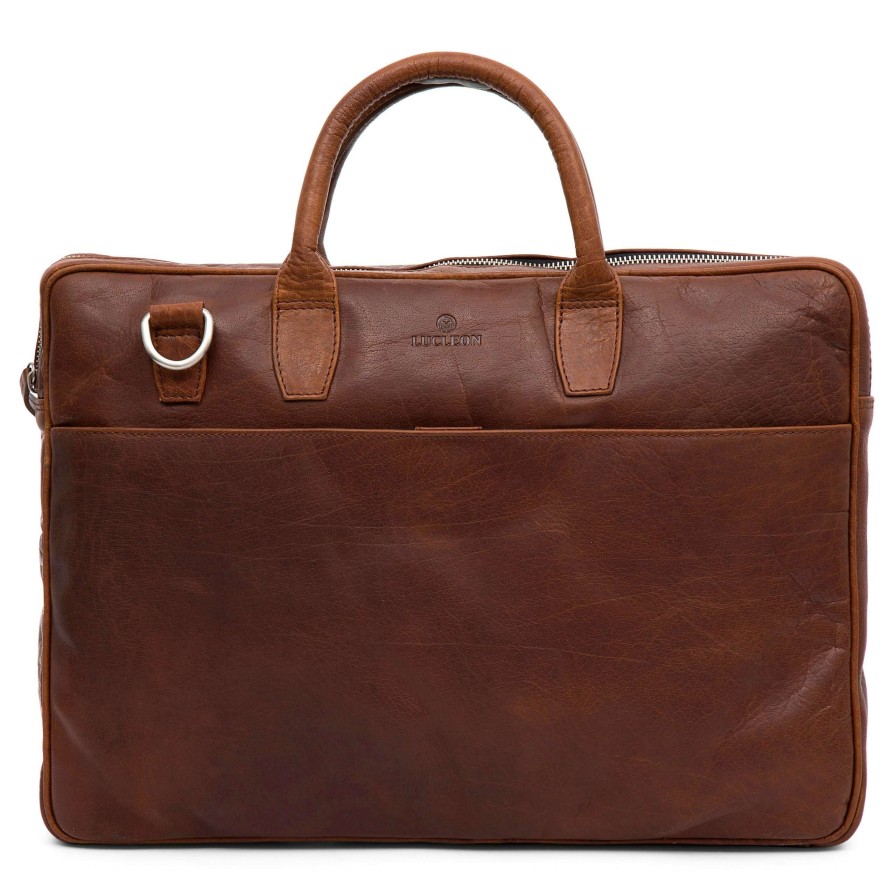 Bags * | Hot Sale Lucleon Montreal | Slim 15 Executive Tan Leather Bag