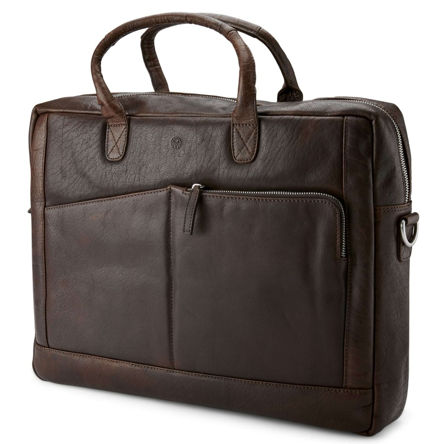 Bags * | Top 10 Lucleon Montreal | Dark Brown Classic Leather Laptop Bag