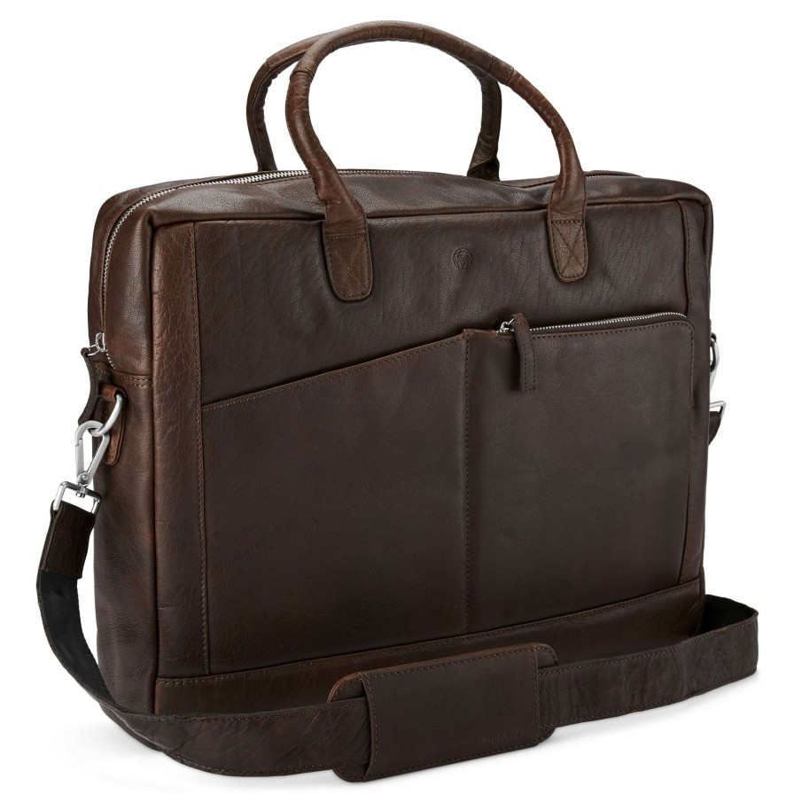 Bags * | Top 10 Lucleon Montreal | Dark Brown Classic Leather Laptop Bag