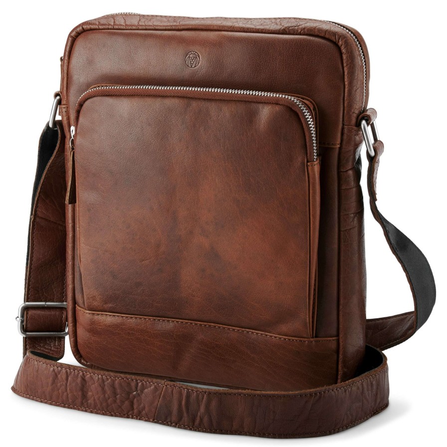 Bags * | Cheapest Lucleon Montreal | Classic Slim Tan Leather Reporter Bag