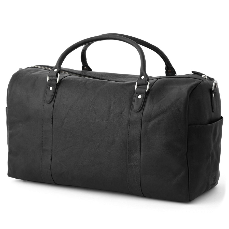 Bags * | Promo Lucleon California | Black Leather Duffle Bag