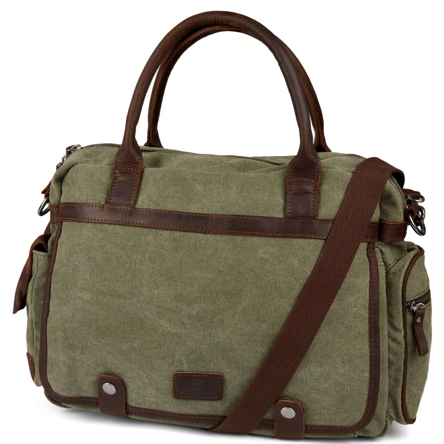 Messenger Bags * | Top 10 Salt & Hide Tarpa | Olive Green & Dark Brown Canvas Laptop Bag