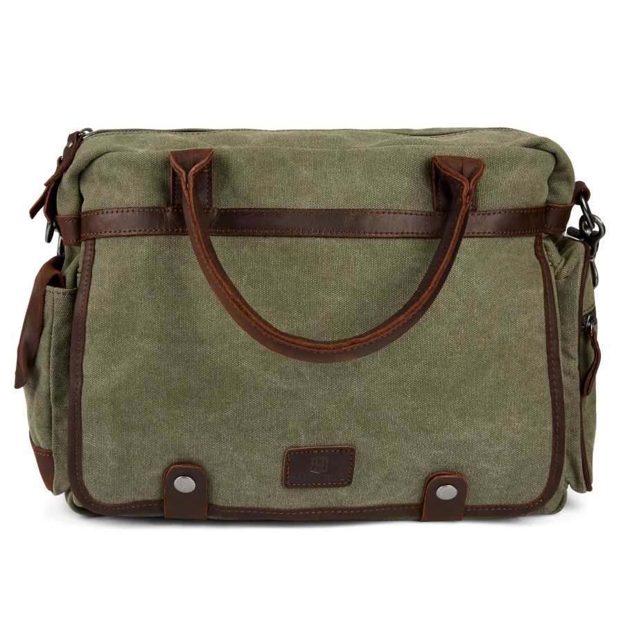 Messenger Bags * | Top 10 Salt & Hide Tarpa | Olive Green & Dark Brown Canvas Laptop Bag