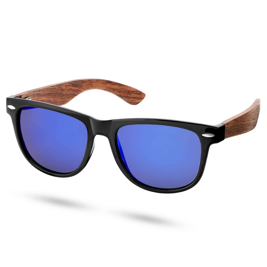 Sunglasses * | Hot Sale Waykins Black, Blue & Brown Wooden Sunglasses