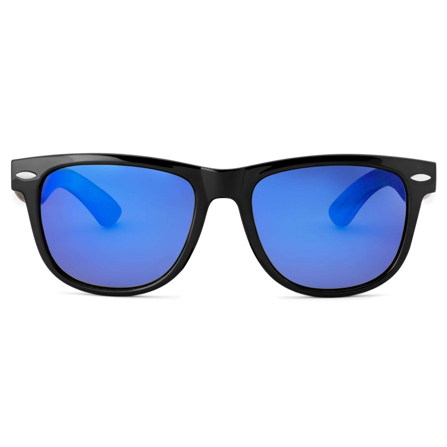 Sunglasses * | Hot Sale Waykins Black, Blue & Brown Wooden Sunglasses