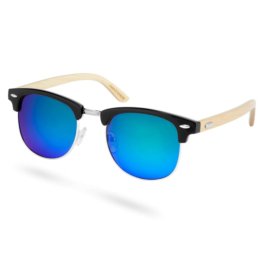 Sunglasses * | Top 10 Paul Riley Black, Sky Blue & Light Brown Wooden Sunglasses