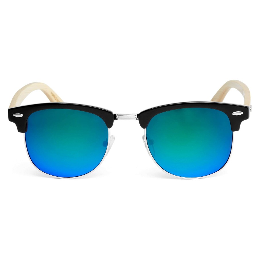 Sunglasses * | Top 10 Paul Riley Black, Sky Blue & Light Brown Wooden Sunglasses