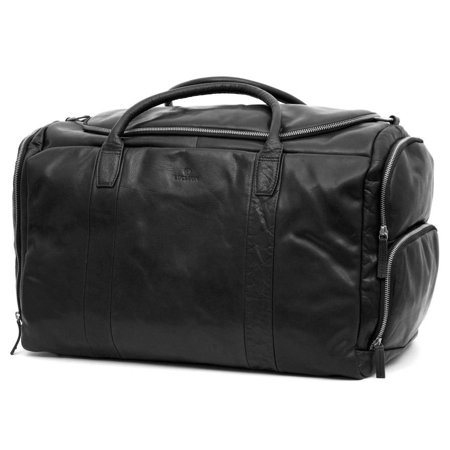 Bags * | Discount Lucleon Montreal | Large Black Leather Duffle Bag