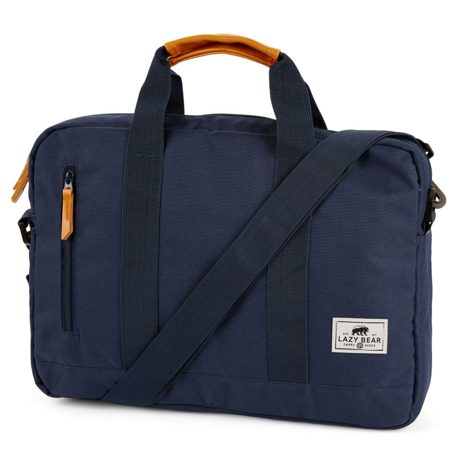 Messenger Bags * | Best Deal Lazy Bear Lewis | Navy Blue Polyester & Faux Leather Laptop Bag