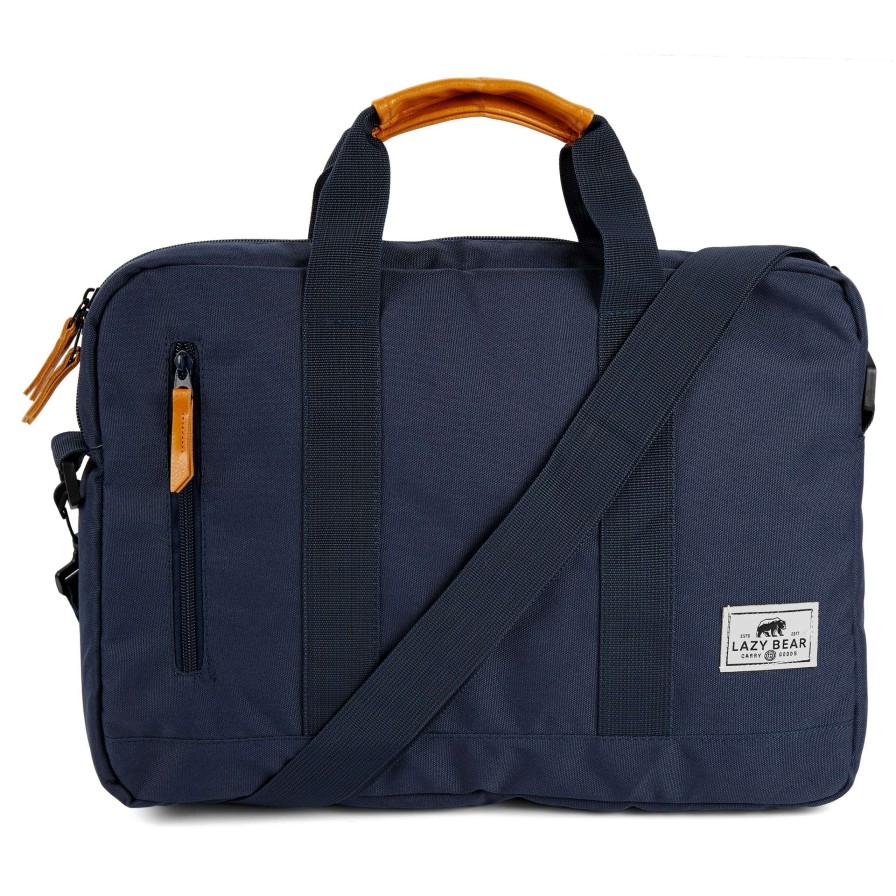 Messenger Bags * | Best Deal Lazy Bear Lewis | Navy Blue Polyester & Faux Leather Laptop Bag