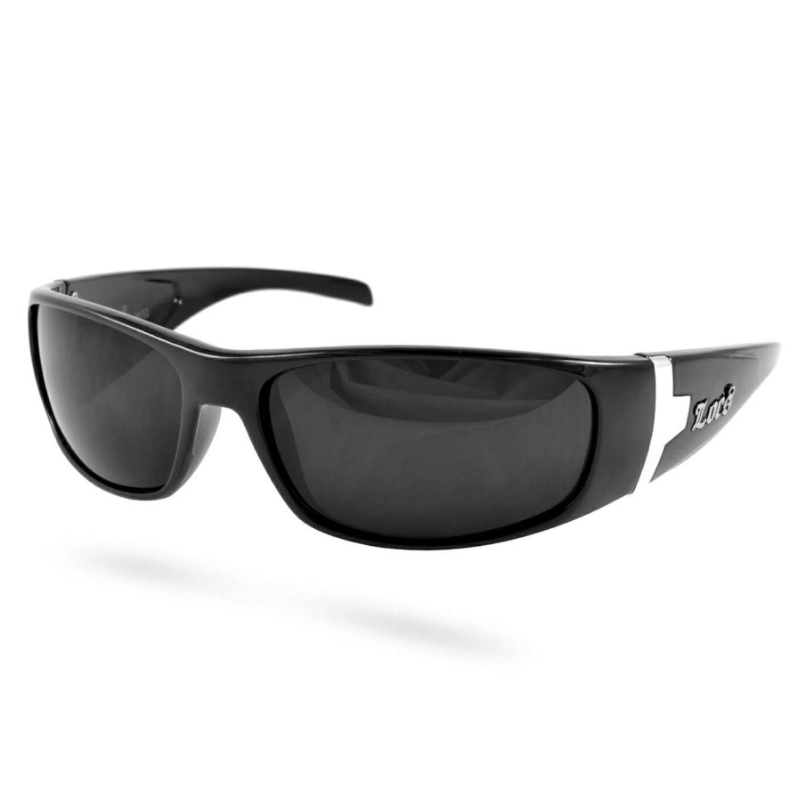 Sunglasses * | Deals Locs Black & Black Wrap Around Biker Sunglasses