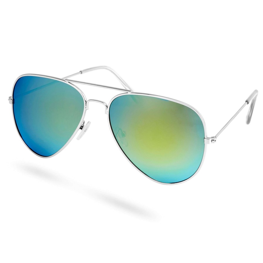 Sunglasses * | Discount Paul Riley Silver-Tone, Green & Blue Aviator Sunglasses