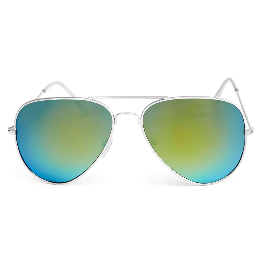 Sunglasses * | Discount Paul Riley Silver-Tone, Green & Blue Aviator Sunglasses