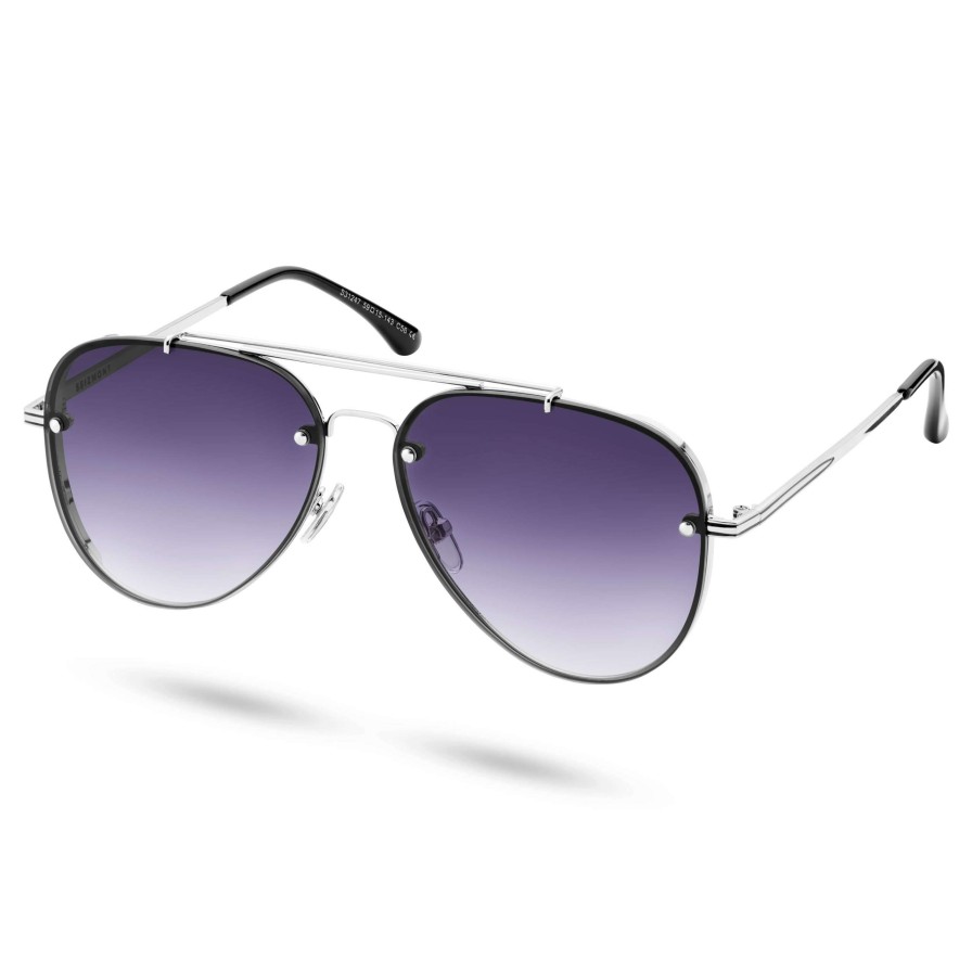 Sunglasses * | Budget Seizmont Silver-Tone & Dark Purple Gradient Aviator Sunglasses